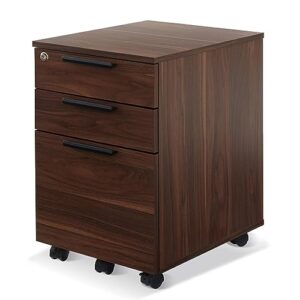 vicllax 3 drawers locking mobile file cabinet, under desk storage filing cabinet for home office, brown walnut