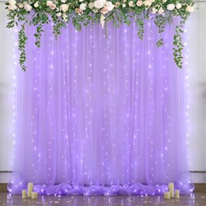 lavender sheer backdrop curtain with led lights for baby shower wedding10ft x 10ft lavender tulle backdrop curtain for bridal shower birthday party photoshoot background decorations