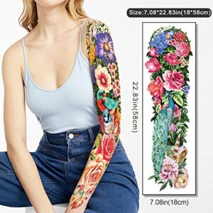 55 Sheets Temporary Tattoo, 8 Sheets Full Arm Temporary Tattoos, 17 Sheets Half Arm Fake Tattoos Flower Butterfly Peacock Bird Lion Wolf for Women Men, 30 Sheets Tiny Tamporary Tattoos for Adult Kids