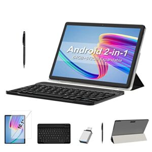 2024 android 12 tablets 10.1 octa-core 2 in 1 tablet 4gb+64gb rom 512gb expand include case, keyboard, stylus, 13+5 dual camera, gps, bluetooth, google certificated 10.1 inch tablet