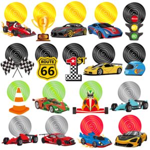 20 Pcs Race Car Hanging Swirl Decorations Racing Birthday Party Decorations Checkered Flags Racing Swirls Ceiling Decor for Boys Let's Go Racing Birthday Party Supplies