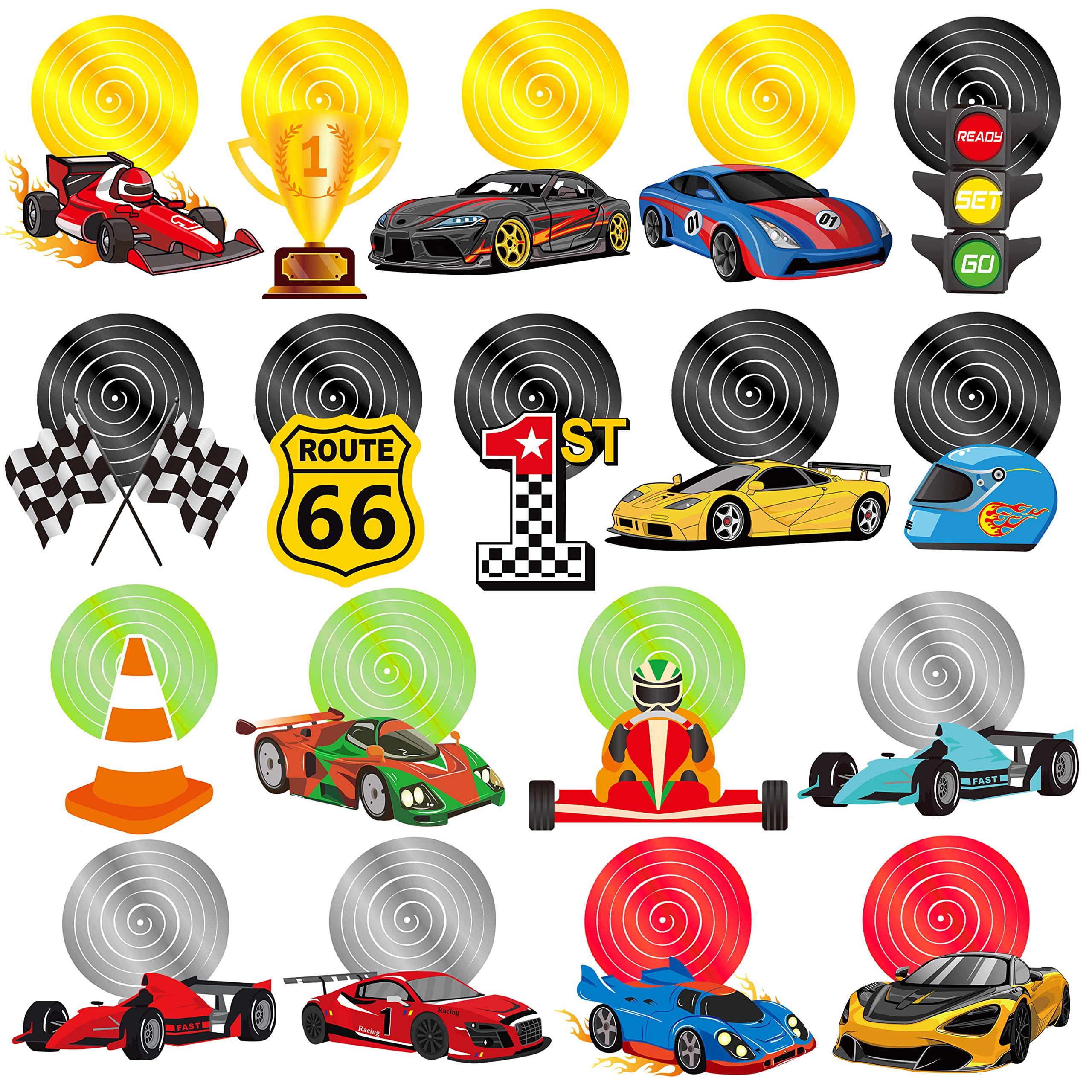 20 Pcs Race Car Hanging Swirl Decorations Racing Birthday Party Decorations Checkered Flags Racing Swirls Ceiling Decor for Boys Let's Go Racing Birthday Party Supplies