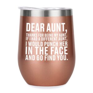 mother's day aunt gifts from niece/nephew, best aunt ever gifts, birthday gifts for aunt, funny thanksgiving christmas gifts for aunt, auntie - 12oz stainless steel insulated wine tumbler (rose gold)