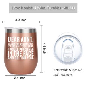 Mother's Day Aunt Gifts from Niece/Nephew, Best Aunt Ever Gifts, Birthday Gifts for Aunt, Funny Thanksgiving Christmas Gifts for Aunt, Auntie - 12oz Stainless Steel Insulated Wine Tumbler (Rose Gold)