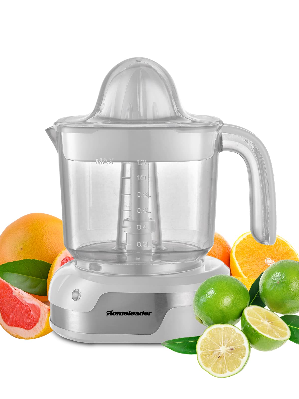 Homeleader Electric Citrus Juicer, Lemon Squeezer with Powerful Motor and LED Working Lamp, Orange Juicer for Grapefruits, Orange and Lemon-White, 1.2L