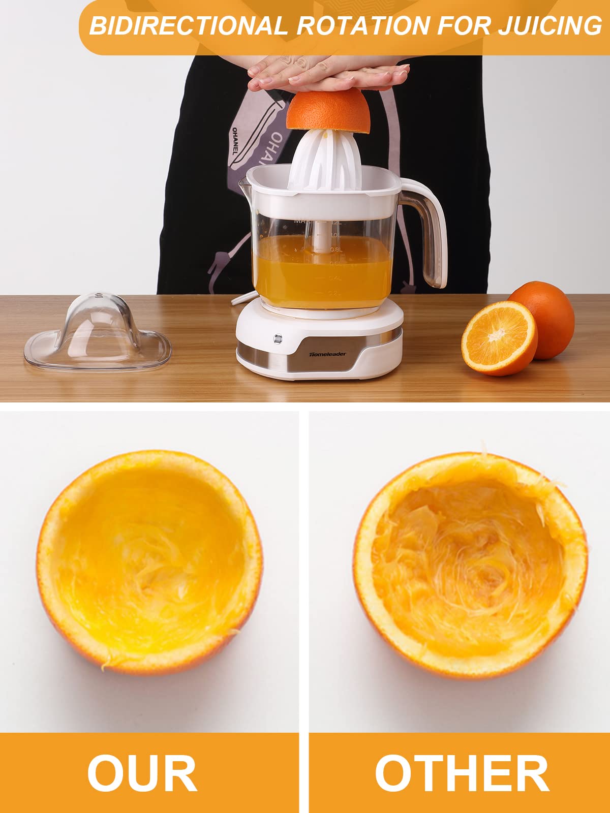 Homeleader Electric Citrus Juicer, Lemon Squeezer with Powerful Motor and LED Working Lamp, Orange Juicer for Grapefruits, Orange and Lemon-White, 1.2L