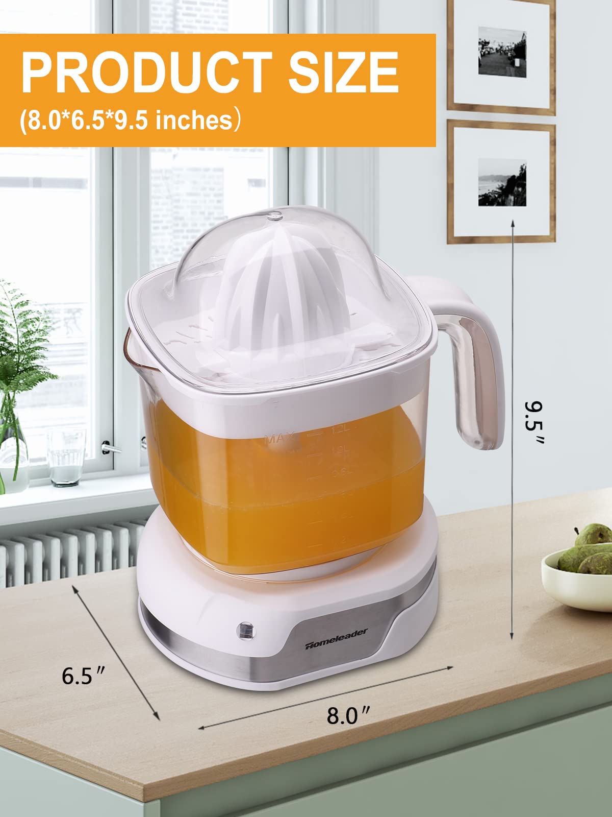 Homeleader Electric Citrus Juicer, Lemon Squeezer with Powerful Motor and LED Working Lamp, Orange Juicer for Grapefruits, Orange and Lemon-White, 1.2L