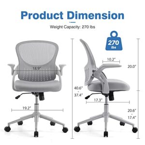 Office Chair Ergonomic Home Office Desk Chair Mesh Computer Chair Height Adjustable Executive Chair Task Chair with Armrests Flip-up,Grey