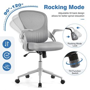 Office Chair Ergonomic Home Office Desk Chair Mesh Computer Chair Height Adjustable Executive Chair Task Chair with Armrests Flip-up,Grey