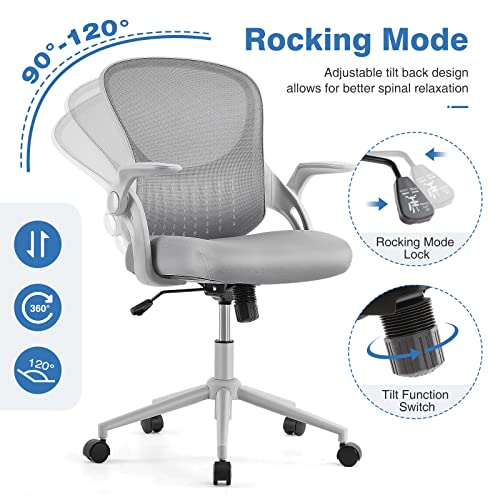 Office Chair Ergonomic Home Office Desk Chair Mesh Computer Chair Height Adjustable Executive Chair Task Chair with Armrests Flip-up,Grey