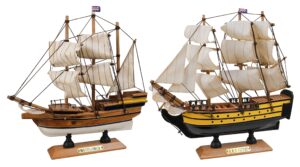 sailingstory wooden model ships sailing ship model sailboat decor mayflower, victory 9.5" set of 2 pack