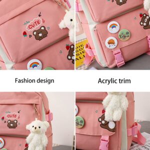 5Pcs Accessories Backpack with Pin & Set Cute Backpack Kawaii Backpack School Bags for Teen Girl