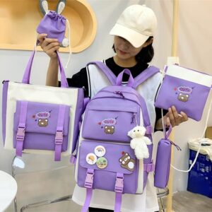 5Pcs Accessories Backpack with Pin & Set Cute Backpack Kawaii Backpack School Bags for Teen Girl