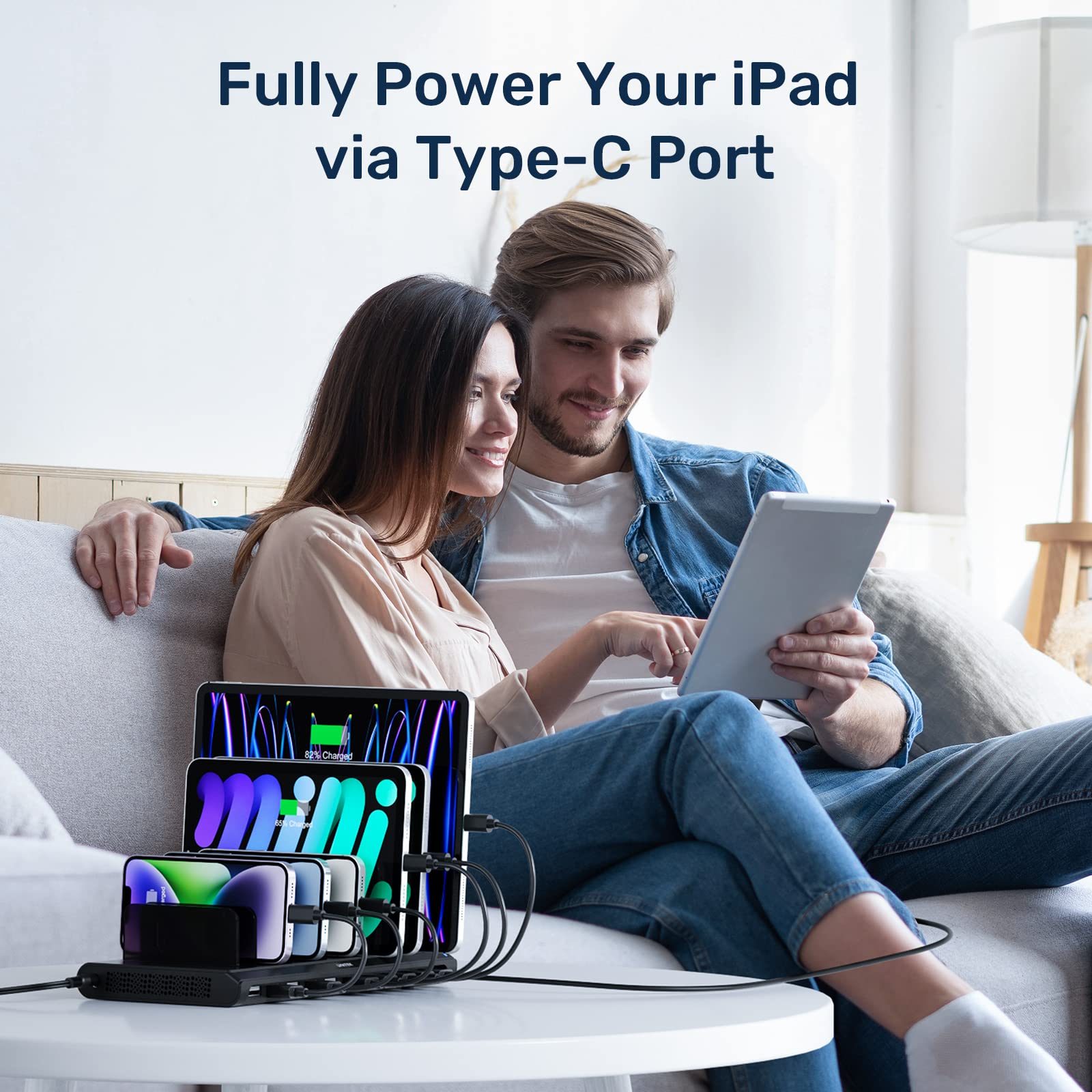 Unitek Multi USB Charging Station - 10 Ports Fast iPad Charging Dock with Type-C & 2 QC 3.0 Port, Charger Station Organizer for Multiple Devices Designed for iPhone, Kindle, Android, Tablets