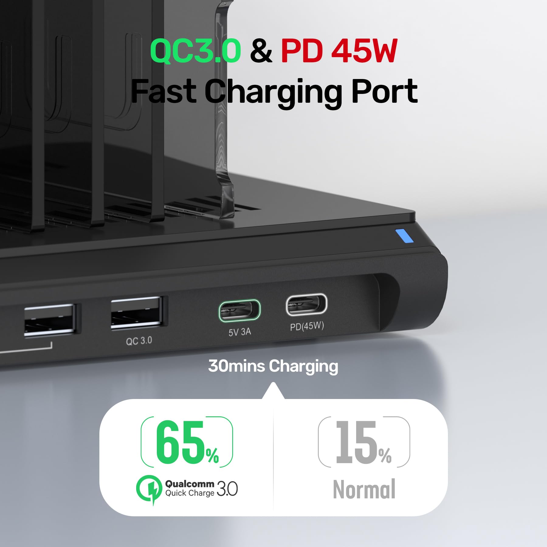 Unitek USB Charging Station 120W 10 Fast Port Multi Charge Docking Hub for Multiple Apple Devices with QC 3.0 PD 45W Port, Charger Organizer Compatible with iPad, iPhone, Tablet, iwatch,Cell Phone