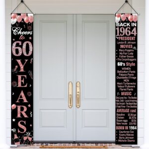 60th birthday door banner decorations for women, rose gold happy 60th birthday back in 1964 porch sign party supplies, sixty years old birthday for outdoor indoor