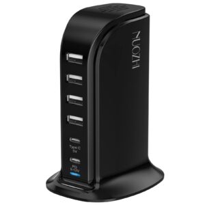 usb charging station for multiple devices - 6 in 1 usb hub with 6 usb ports, 1 pd port(5-12v/18w), 42w usb charging station multiports, universal desktop phone charger for travel, black