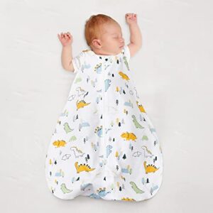 PHF 100% Cotton Baby Sleep Sack, 0-6 Months Baby Wearable Blanket, 2-Way Zipper Infant Sleeping Sack for Baby Boys Girls, 2 Pack Comfy Small Size Sleeveless Sleeping Bags, Dinosaur & Green Geometry