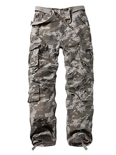 AKARMY Wild Cargo Pants, Casual Work Pants, Military Army Camo Combat Hiking Pants with 8 Pockets(No Belt) 3357 Water Spray Camo 32