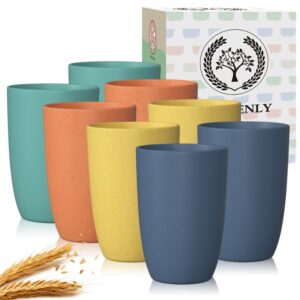 Homienly Wheat Straw Cups 8 PCS Plastic Cups Unbreakable Drinking Cup Reusable Dishwasher Safe Water Glasses with 4 Colors (12 OZ)