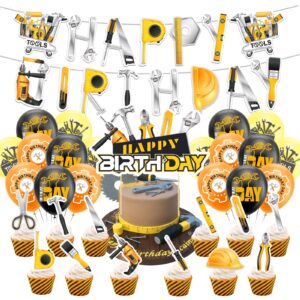 tools party decorations tools birthday party supplies includes toolbox happy birthday banner, cake topper, cupcake topper, balloons for tools themed party