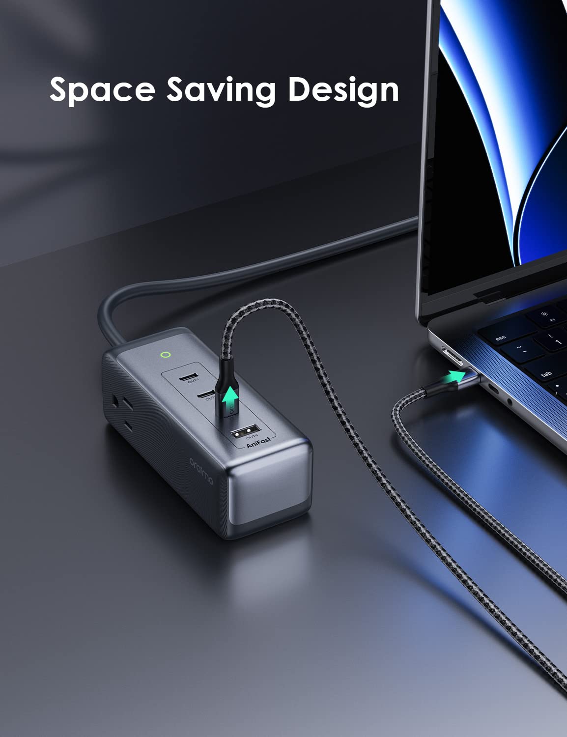 120W USB C Charging Station with 2AC Outlets, oraimo GaN Charger, PPS, Fast Charger, USB C Wall Charger for MacBook, iPhone, Ipad, Samsung (100W USB C Cable Included)