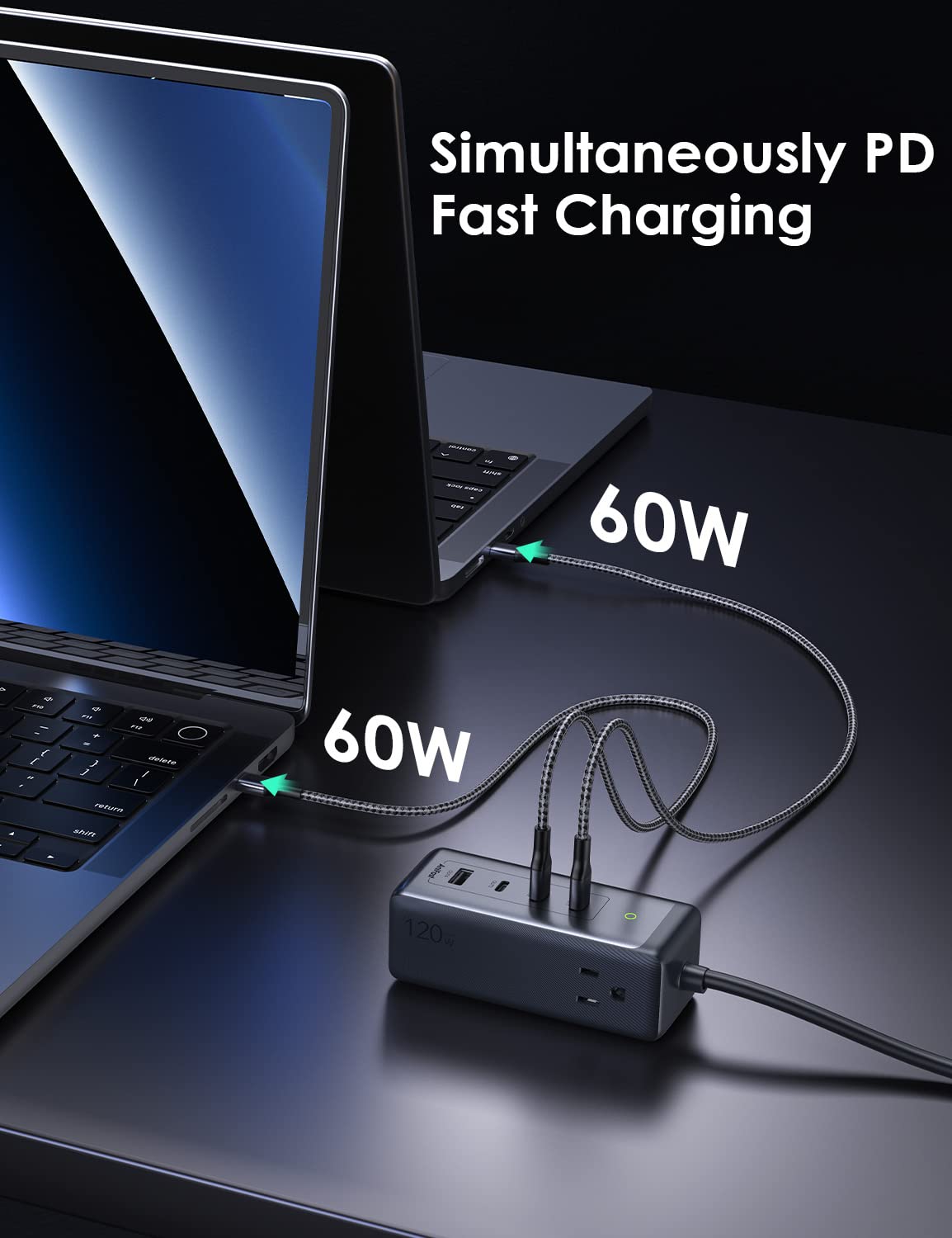 120W USB C Charging Station with 2AC Outlets, oraimo GaN Charger, PPS, Fast Charger, USB C Wall Charger for MacBook, iPhone, Ipad, Samsung (100W USB C Cable Included)