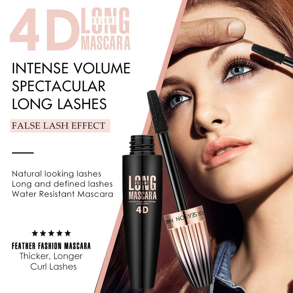 4D Silk Fiber Lash Mascara- Waterproof Mascara Black Volume and Length, Easily to Create Amazing Lashes for Thicker, Long Lasting and Curly Eyelashes