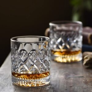 DH Whiskey Glasses Set of 4 with Gift Box -11Oz drinking glasses for Bourbon Scotch Cognac Rocks Glasses for Men, Old Fashioned Crystal retro Whisky Glass Gift