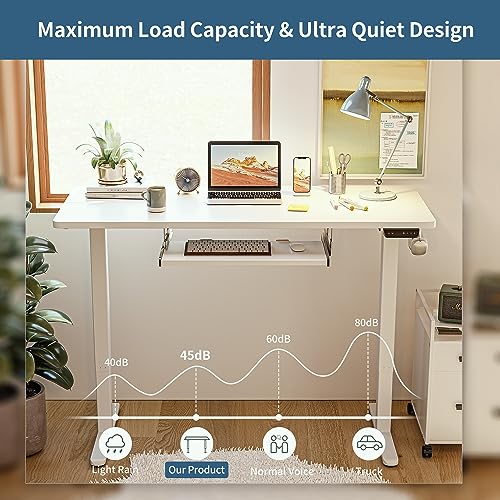 BANTI 63" x 24" Height Adjustable Electric Standing Desk with Keyboard Tray, Sit Stand up Desk with Splice Board, White Frame/White Top