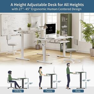 BANTI 63" x 24" Height Adjustable Electric Standing Desk with Keyboard Tray, Sit Stand up Desk with Splice Board, White Frame/White Top