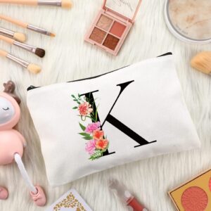 Sanuurfky Personalized Initial Canvas Tote Bag Letter Makeup Bag Monogrammed Present Bag Gift for Women Mom Mother's Day Bridesmaids Birthday Wedding Holiday Shopping Travel