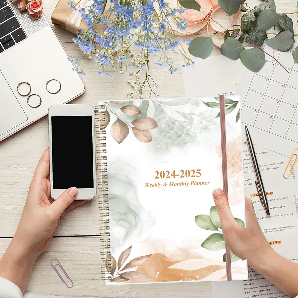 2024-2025 Planner - A4 Weekly & Monthly Planner to Achieve Goals & Increase Productivity, July 2024 - June 2025, 8.5" x 11", Rose Leaf