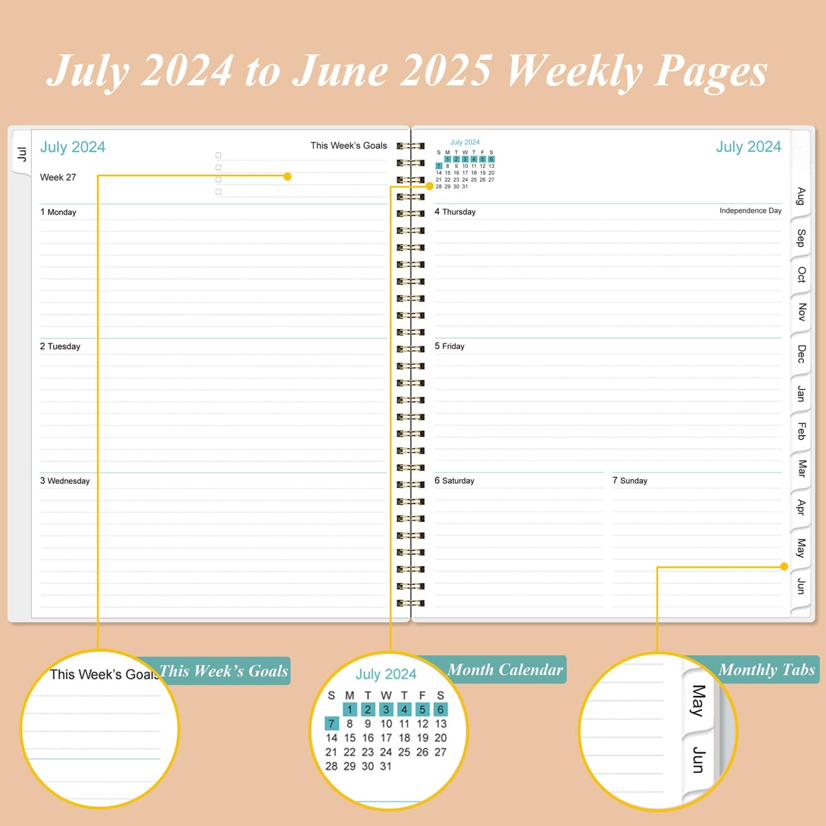 2024-2025 Planner - A4 Weekly & Monthly Planner to Achieve Goals & Increase Productivity, July 2024 - June 2025, 8.5" x 11", Rose Leaf