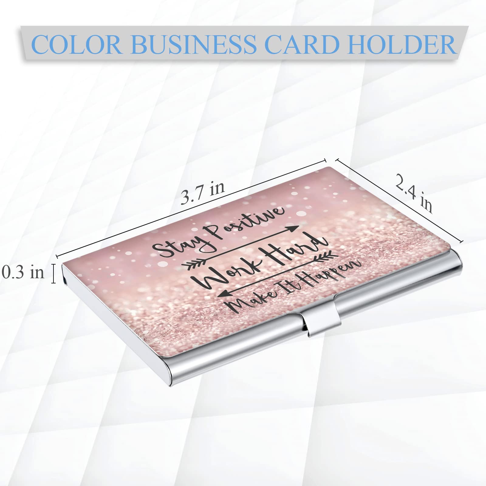 xiviers Business Card Holder，Color Printing Men's and Women's Business Card Case，Ultra-Thin Metal Business Card Organizer，Carry-on Pocket Wallet Business Card Holder,Pink Letters