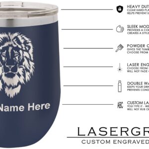 LaserGram Double Wall Stainless Steel Wine Glass Tumbler, King Crown, Personalized Engraving Included (Navy Blue)