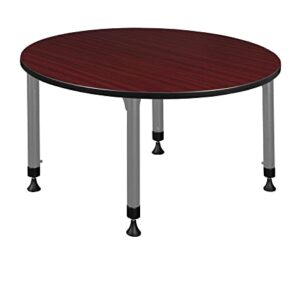 Romig Kee 48 in. Round Adjustable Classroom Table- Mahogany & 4 Andy 18 in. Stack Chairs- Black & Grey Base