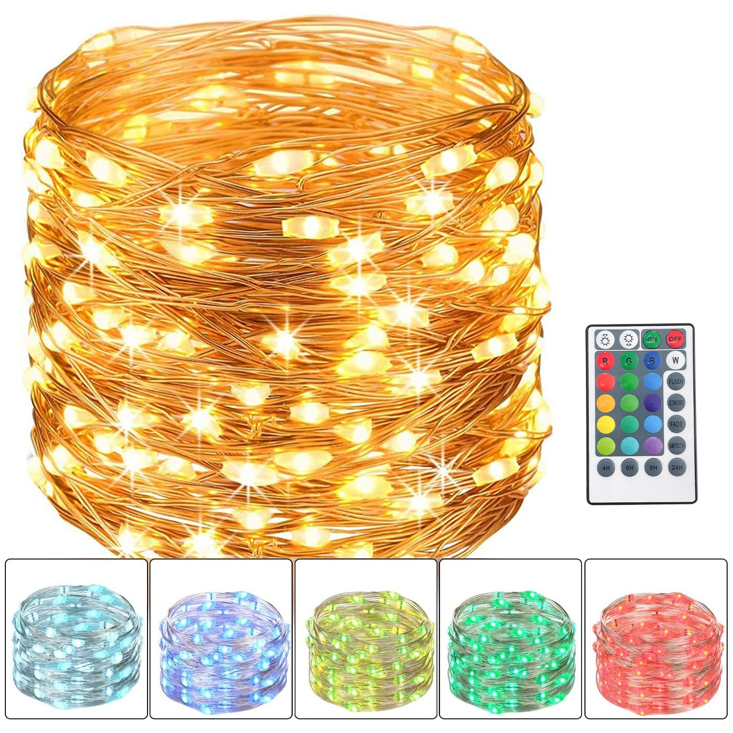 Sutekus Outdoor Fairy Lights with Remote and Timer, 16 Color Changing Waterproof LED Lights, Christmas Fairy String Lights Battery Operated for Party, Wedding, Dorm, Garden (16.4FT 50LED)