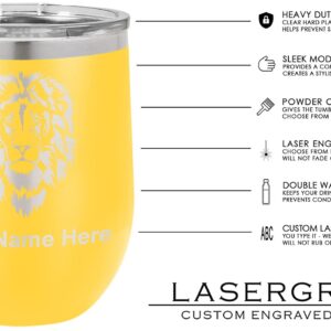 LaserGram Double Wall Stainless Steel Wine Glass Tumbler, Sunflowers, Personalized Engraving Included (Yellow)