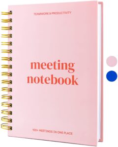 meeting notebook for work organization - 100+ meetings work notebook for note taking - meeting notes notebook for work - stay productive with meeting planner notebook 220 pages l a5 size 8.5x6”