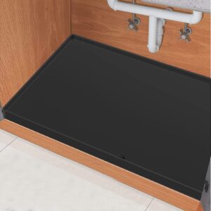 under sink mat waterproof 28"x22" kitchen cabinet mat - silicone under sink liner drip tray with drain hole for the kitchen, bath, and laundry cabinets