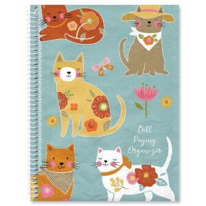 cat patch bill paying organizer book - personal account book, 9" by 12 inch, spiral-bound, 14 pockets, 32 label stickers, bill tracking