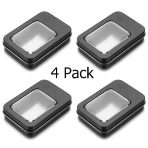 HomeSoGood 4 Pack Metal Tin Can Box Black Rectangular Storage Boxes with Detachable Clear Lid Container for Jewelry Coin Candy Key Earrings Headphones Organizer