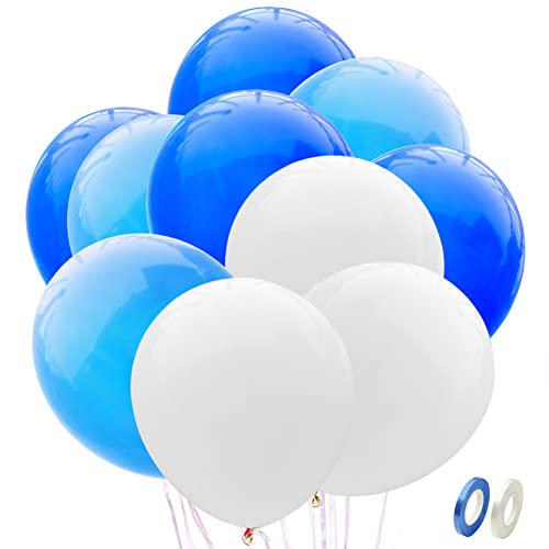 EUFARS Blue Balloons 12 inch, 100 Pack Blue Light Blue and White Balloons for Blue Balloon Arch Birthday Baby Shower Wedding Party Decorations