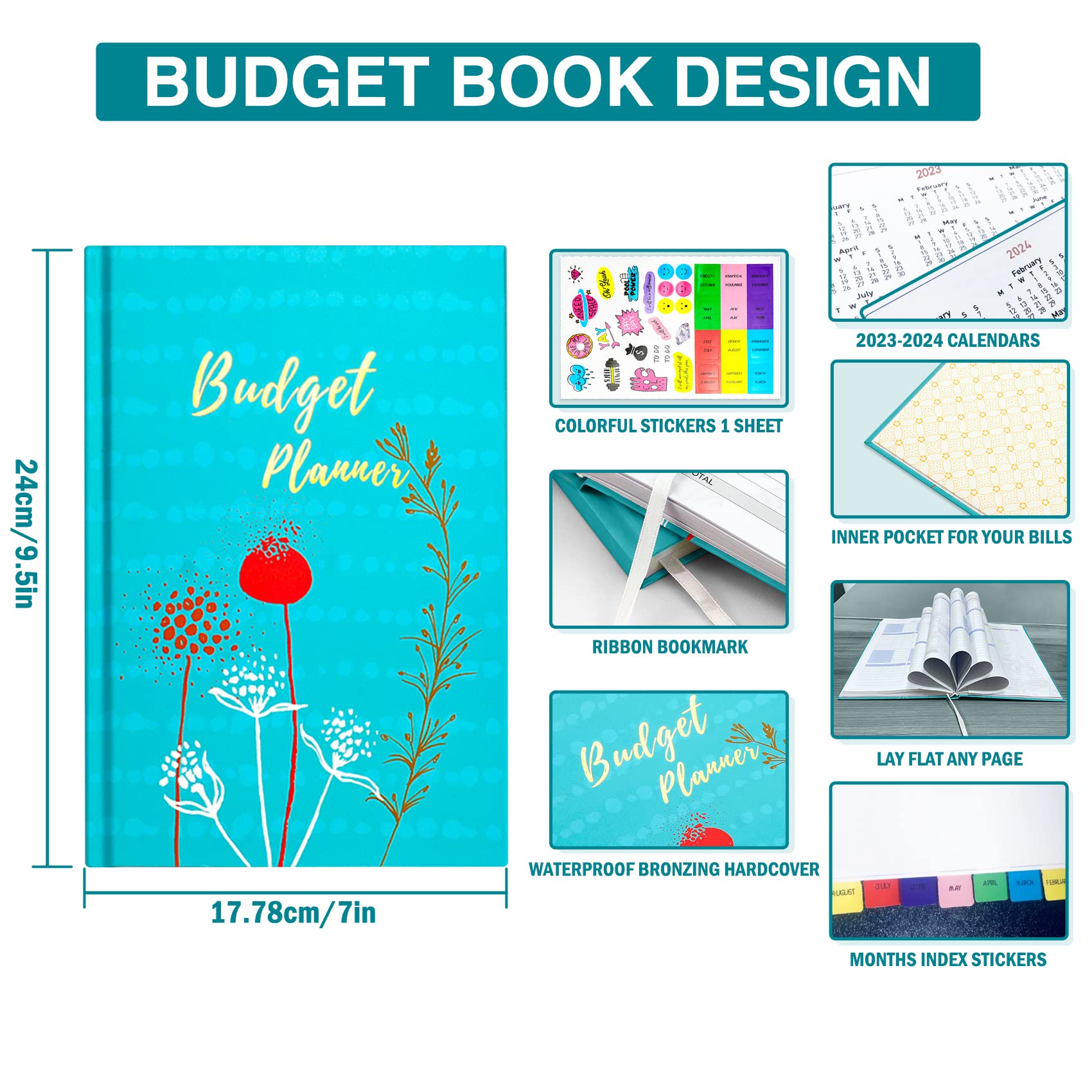 Budget Planner, Monthly Accounts Book and Bill Tracker, Undated Financial Organizer, Expense Tracker Notebook with Storage Pocket, Manage Optimize Your Finance, 7" x 10"