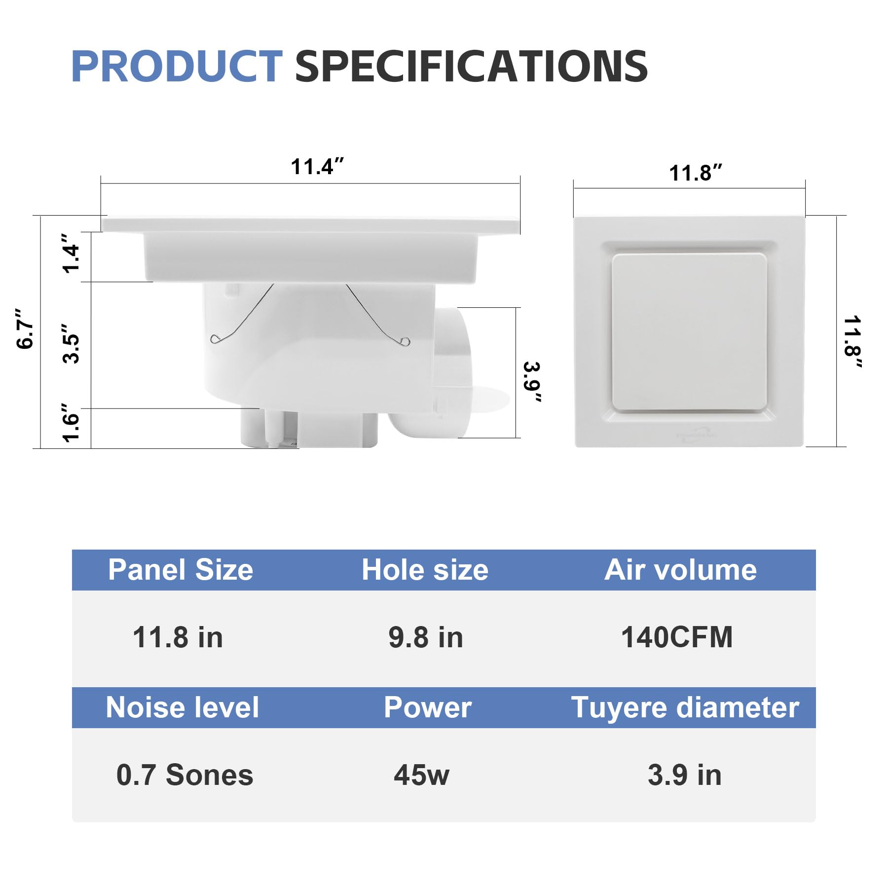 POWERENG Bathroom Fan Ceiling Mount Exhaust Ventilation,141 CFM 0.7 Sones,4 Inches Duct,White,Very Quiet Ventilation and Exhaust Fan