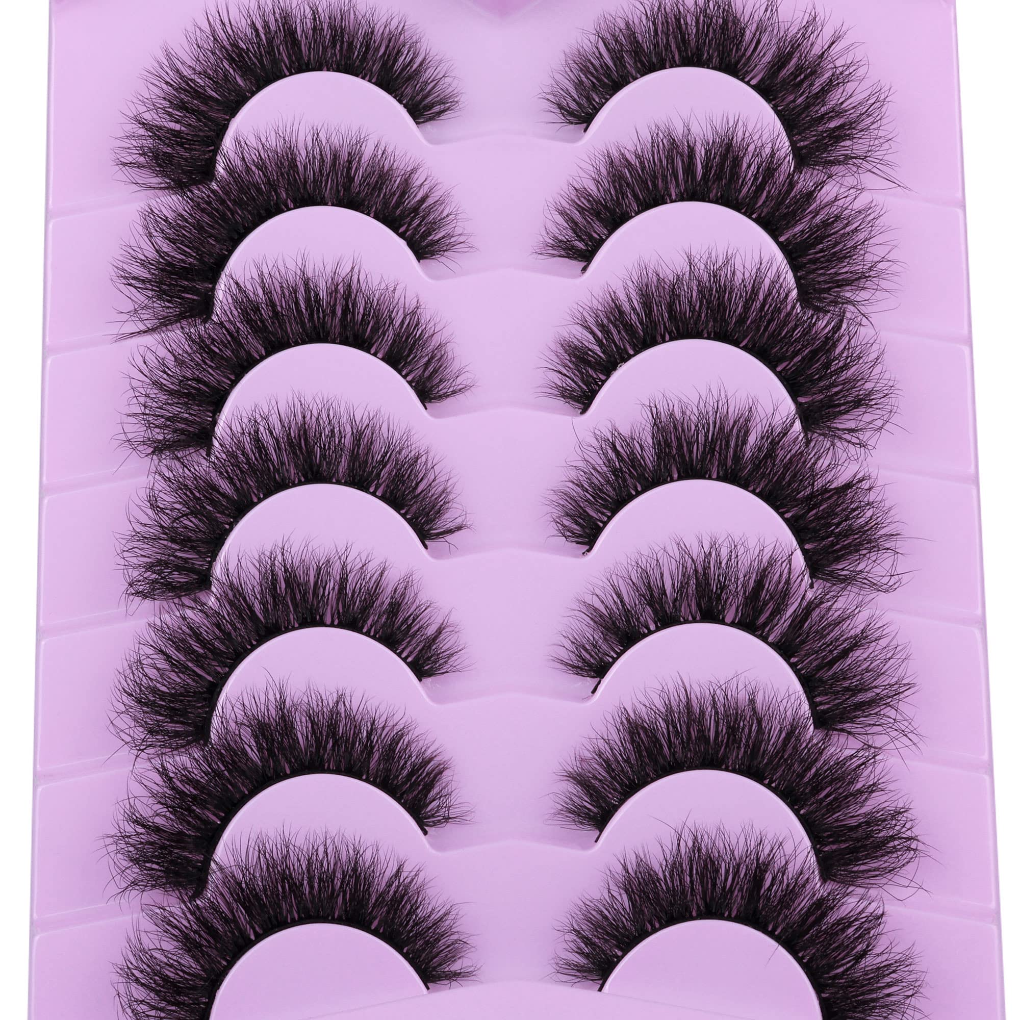 FANXITON Mink Lashes Fulffy Natural Short False Eyelashes Cat Eye Lashes Mink Eye Lashes 5D Curly Wispy 7 Pairs Faux Mink Lashes Multipack