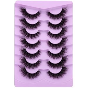 FANXITON Mink Lashes Fulffy Natural Short False Eyelashes Cat Eye Lashes Mink Eye Lashes 5D Curly Wispy 7 Pairs Faux Mink Lashes Multipack