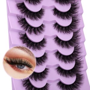 FANXITON Mink Lashes Fulffy Natural Short False Eyelashes Cat Eye Lashes Mink Eye Lashes 5D Curly Wispy 7 Pairs Faux Mink Lashes Multipack