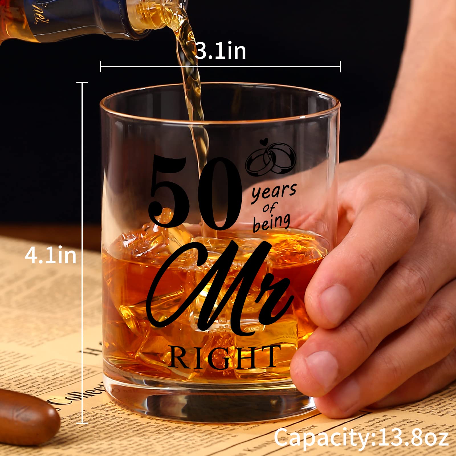 comfit 50th Wedding Anniversary - 50th Wedding Gifts for Dad, Mom, Husband, Wife, 50th Anniversary For Couple, 50th Gifts for Parents-Wine&Whiskey Glass Gift for Mr and Mrs,His and Hers18.5,13.8OZ